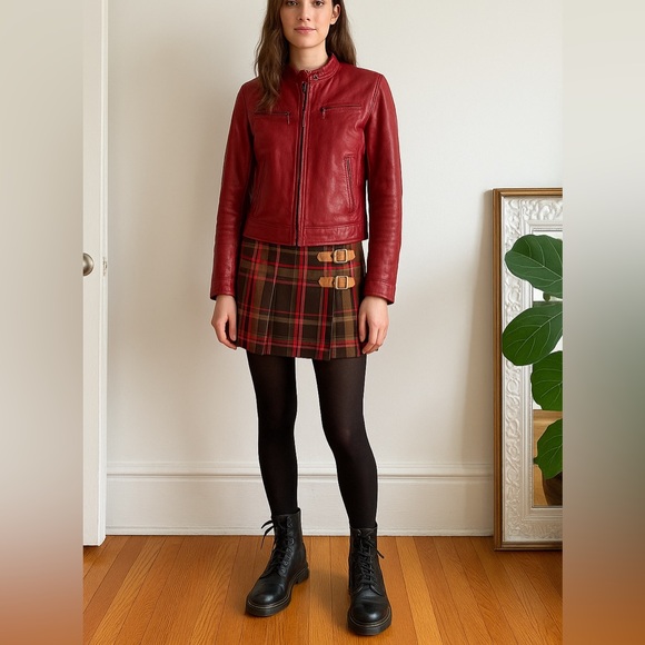 Vintage 90’s Tommy Hilfiger Red Leather Moto Jacket Preppy Americana Streetwear - Picture 4 of 9